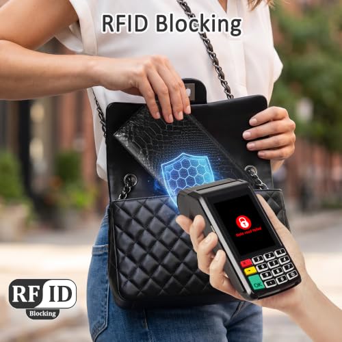 Image of Tipmile Slim Wallet for Women, RFID Blocking Credit Card Holder | 1 Zipper Pocket, 1 ID Window, 3 Cash Compartments, 11 Card Slots