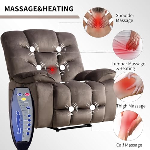 Image of HAOMARKETS Power Recliner Chair with Massage and Heat, 41 inch Wide Electric Reclining Chairs with USB Port, Breathable Fabric Overstuffed Reclining Sofa for Living Room, Brown