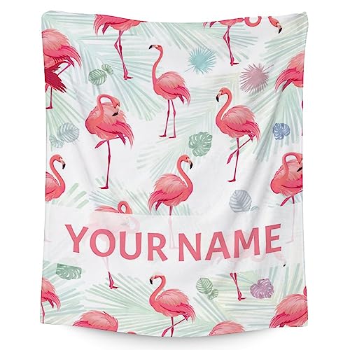 Personalized Flamingo Blanket Gifts with Name - 60x80 Inches Cute Throw for Women & Girls - Pink Soft Fuzzy Blankets for Bed, Couch & Living Room