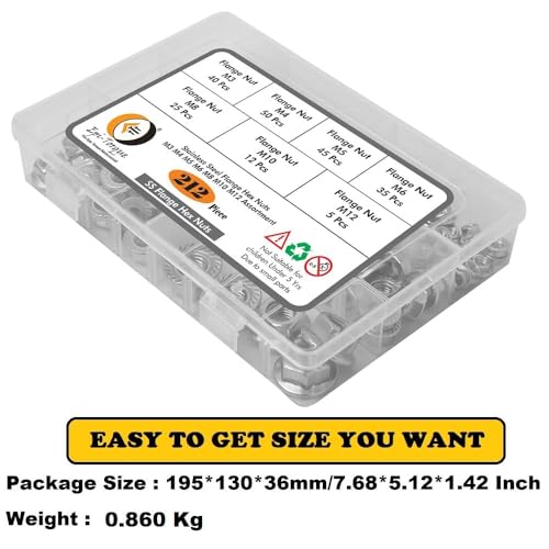 Image of Epi-Torque 212 Pcs Stainless Steel Serrated Hex Flange Nuts Flange Metric Hex Lock Nuts Assortment Kit (M3 M4 M5 M6 M8 M10 M12)