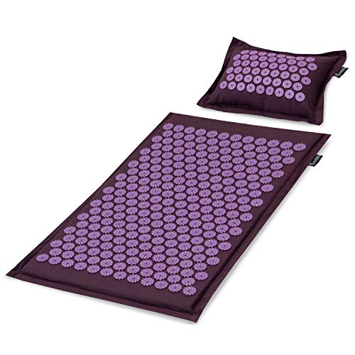ProsourceFit Ki Acupressure Mat and Pillow Set with 100% Natural Linen for Back/Neck Pain Relief and Muscle Relaxation, Royal Lilac