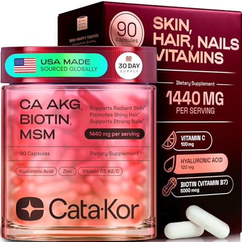 Cata-Kor Hair Skin and Nails Vitamins for Women – Biotin Collagen Hair Supplement | Hyaluronic Acid | Calcium AKG | MSM | Vitamin D3 K2 & C – Hair Growth Vitamins for Women – 30 Day Supply (1 Pack)