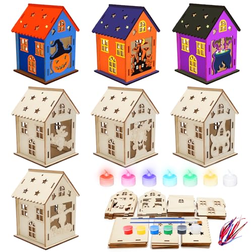 APODESS Lot de 7 citrouilles LED pour Halloween - Décoration d'automne pour enfants - Décoration d'automne - Éclairage citrouille - Maison de sorcière à peindre - Décoration d'automne - Décoration de