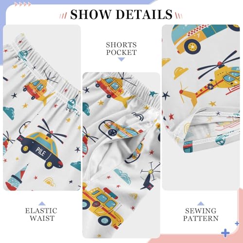 Hand Drawn Police Cars Vehicle Pajamas Bottoms with Pockets Comfy Pjs Sleepwear Elastic Waistband Pajamas Pants Lounge Pants for 6-14 Years4