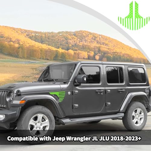 Image of Side Fender Vent Sticker US Flag Decals Vinyl Sticker Compatible with Jeep Wrangler JL JLU Gladiator JT 4xe 2025-2018 2pcs Green