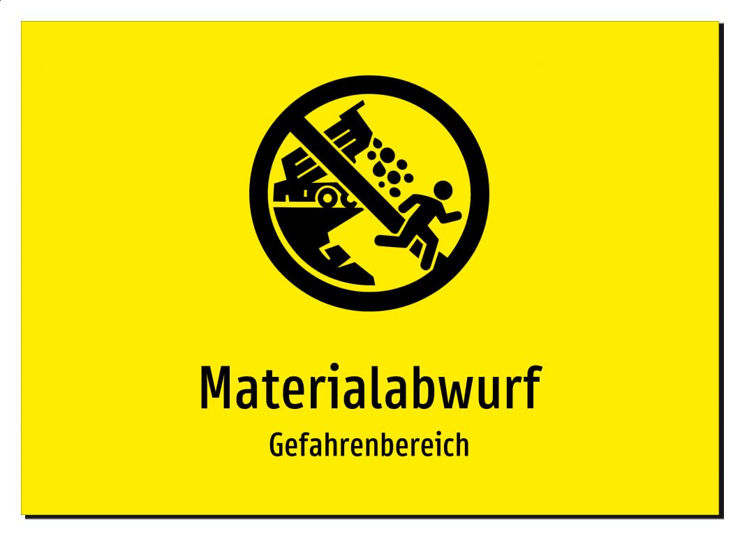 36691-DE-S-06 | Materialabwurf - Gefahrenbereich | Aluminiumschild A5, 210 x 148mm | mit Symbolgrafik und Text