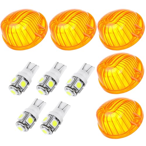 LBRST 5x Amber Round-Shape Cab Marker Light Assembly Roof Running Cab Marker Cover Lens w/T10-5-5050-SMD White LED Bulb For Chevy Truck pickup 1973-1991 For Chevy K30 Pickup K20 Suburban K10 Suburban