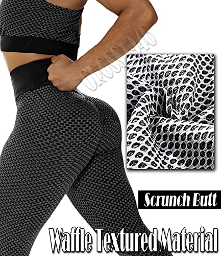 Cross1946 Women's High Waist Texture Butt Lifting Leggings Workout Booty Yoga Pants Tummy Control Push Up Ruched #TOP4