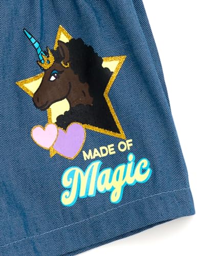 Image of Afro Unicorn Toddler Girls T-Shirt and Chambray Shorts Outfit Set Made Of Magic 2T