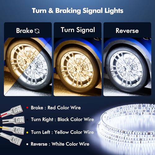Ehaho 15.5" Super Bright Double Row Pure White Wheel Lights, Rim Light with Remote Control, IP68 Waterproof Wheel Ring Lights with Turn & Braking Signal Compatible with Various Trucks SUV Car（4PCS） by Ehaho - Image 4
