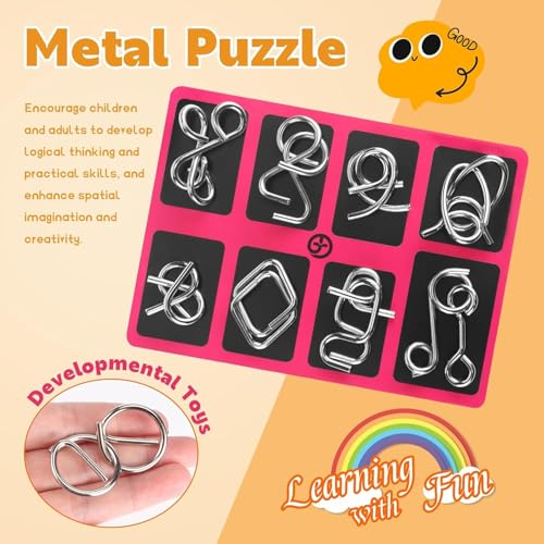Image of 8pcs Metal Wire Puzzle Set - Problem Solving and Mind Exercise Educational Fidget Toys, Assorted Disentanglement Puzzles for Gifts, Party, Prizes - Brain Teaser IQ Test (B)