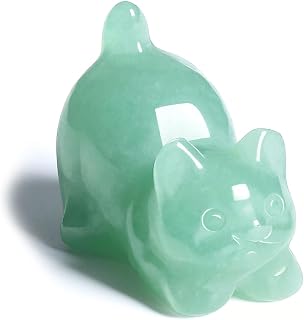 CrystalTears Green Aventurine Crystal Cat Figurine Carved Healing Crystals Gemstones Cat Animal Statue Cute Cat Ornament for Home Desk Decor Good Luck Cat Gifts for Women Men Christmas 1.6”