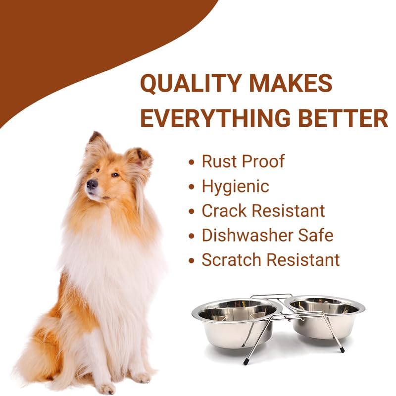 Image of Pets Empire Stainless Steel Dog Cat Double Diner Pet Bowl - 2 Pet Dishes Package Set for Drinking or Eating Dog Bowl (1 Piece) 2 X 200 ML