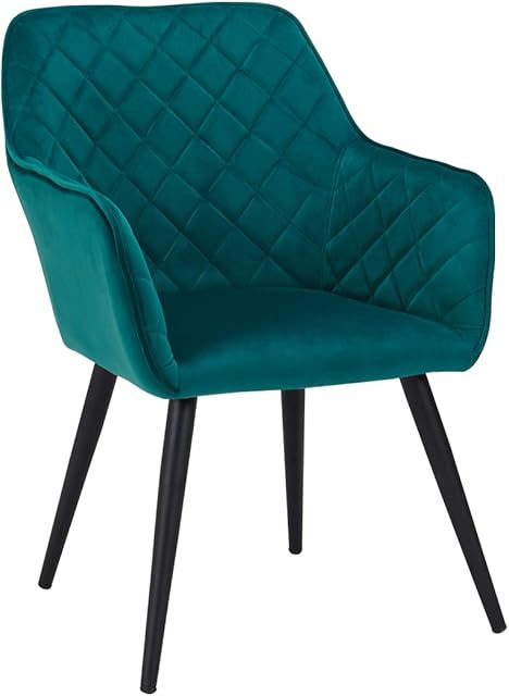 HNNHOME Dalton Kitchen Dining Upholstered Chair Lounge Leisure Living Room Chair Soft Velvet Reception Restaurant Tub Chair Armchair with Strong Black Metal Legs (Teal, Velvet)