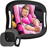 FITNATE LED Baby Car Mirror, Safety Infant in Backseat 360°Adjustable Light Up Mirror for Baby Rear with Best Newborn Secure 4 Sturdy Strips,Remote Control and 2 Car Sun Visors