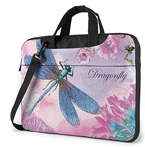 Epushow Pink Flower Blue Dragonfly Laptop Bag Laptop Shoulder Bag Laptop Case #TOP4
