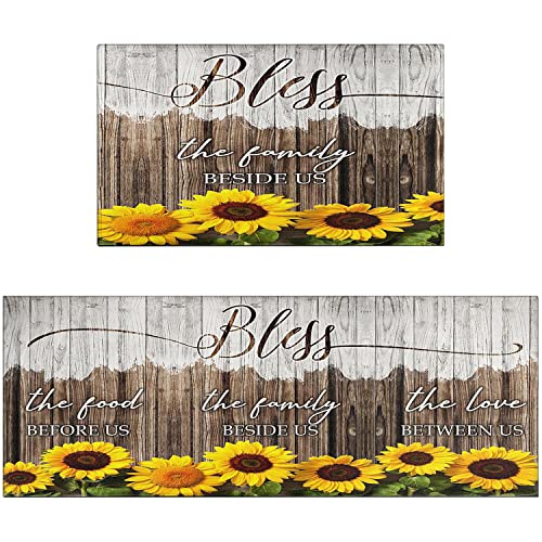 Ideasonna Sunflower Kitchen Rugs Mat Set Of 2 Farmhouse Rustic Kitchen Rugs Kitchen Floor Mats Non Slip Washable Sunflower Kitchen Decor #TOP4