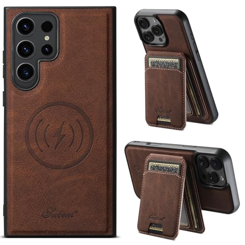 PASNEW Wallet Case for Samsung Galaxy S23 Ultra Card Holder [Compatible with Magsafe Wireless Charging] Leather Shockproof Protection S23Ultra Shell 6.8 inch Brown