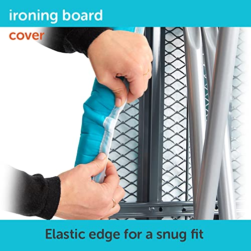 Image of oliso Ironing Board Cover and Pad - 100% Cotton - Standard 15 x 54 | Turquoise, 5mm Thick Felt, Scorch Resistant, Wide Elastic Edge, Adjustable Straps, Heat Reflective