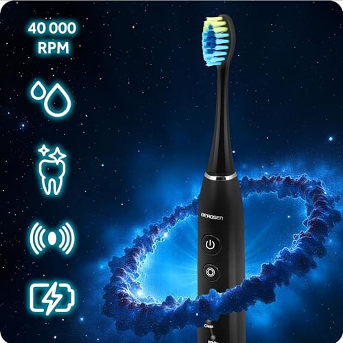 Berdsen Elektrische Zahnbürste - Schallzahnbürste - 6 Putzmodi - 3 Intensitätsstufen - 3 Bürstenköpfe - Reiseetui - Schwarz – Bild 4