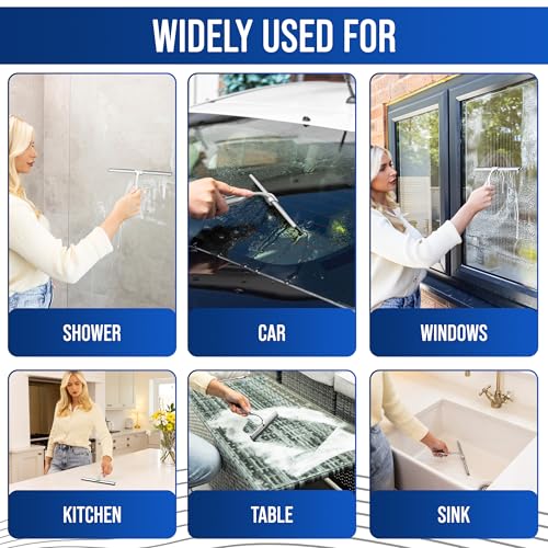 Wunset 25 cm Duschabzieher, Groß Silber Abzieher Dusche - 6-teiliges Set inkl. 2 Ersatz-Silikonlippen, Fensterputzer - für Dusche, Bad, Fliesen, Spiegel, Fenster (25 cm, Silber)