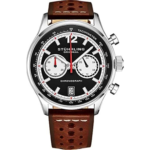 STUHRLING Original Men's Leather Tachymeter Watch - Stainless Steel Case - Analog Dial with Date 933 Watches for Men Collection Cover