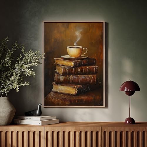 Tableau sur toile Café et livres chaleureux rustique vintage 60x80 cm