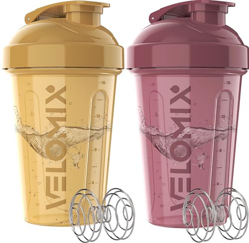 Image of VELOMIX -2 Pack- 20 oz Protein Shaker Bottles for Protein Mixes - 2x Wire Whisk | Leak Proof Shaker Cups for Protein Shakes and Pre Workout | Protein Shaker Bottle Pack (B8) Berry Surf
