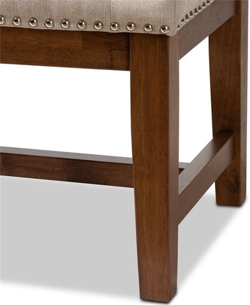 BOWERY HILL Tufted Bench in Light Beige and Walnut Brown
