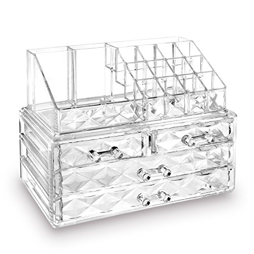 Ikee Design Diamond Pattern Jewelry & Cosmetic Storage Display Boxes Two Pieces Set, Cosmetic Jewelry Organizer Makeup Holder, Cosmetic Holder, Cosmetic Organizer for Vanity Ikee Design Diamond Pattern Jewelry & Cosmetic Storage Display Boxes Two Pieces Set, Cosmetic Jewelry Organizer Makeup Holder, Cosmetic Holder, Cosmetic Organizer for Vanity