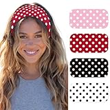 4PCS Polka Dot Headband for Women Trendy Wide Head Bands for Women's Hair Non Slip Wraps Elastic Stretchy Bandanas Workout Hair Bands Fashion Hair Accessories Birthday Gifts for Valentines