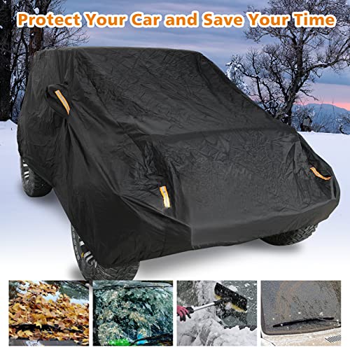 Image of Winunite Black Full Snow Car Cover Compatible with Jeep Wrangler CJ YJ TJ JK & JL 4-Door 2018 2019 2020 2021 2022 1965-2017 Rain Cover with Driver Door Zipper Outdoor Automobiles Covers