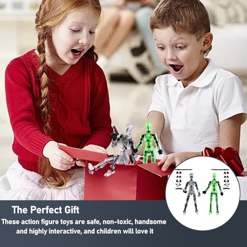 Image of RAMONI 2PCS Action Figure, Dummy 13 Action Figure Toys, Polyarticular Movable Titan 13 Action Figure Action,3D Printed Action Figure Toys for Desktop Decor&Game Lovers (Luminous Green, Transparent)