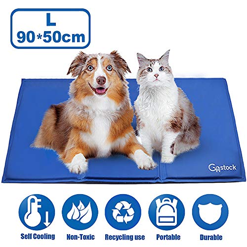 GoStock Alfombrilla de Refrigeración para Perro alfombras mascotas camas para perros Pet Cool Mat Estera de Enfriamiento Fresco Cojín Azul Nevera Techo Perfecta para Camas de Suelo (90 * 50 cm)