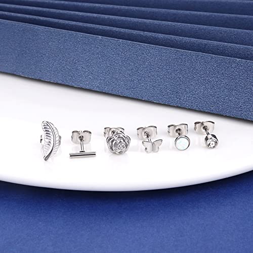 Fasacco 21Pairs Stainless Steel Earrings Silver Hoop Stud Earrings Sets For Multiple Piercing Small Tiny Stud Earrings Small Huggie Hoop Earrings #TOP3