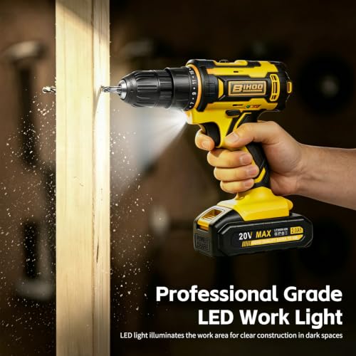Image of 20V Cordless Drill with Battery and Charger, 3 /8'' chuck, Yellow