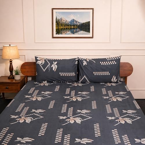 Image of Amazon Brand - Umi Cotton Fitted Bedsheet, Queen Size 78x60 Inches, Elastic Fit Bed Sheet, 10 Inch Deep Pocket, Soft Breathable Bedding, Durable Easy Care, with Pillow Cover-Ashwood Classic