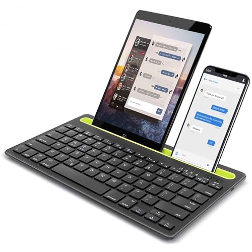 Clavier Filaire Bluetooth, Clavier QWERTY Silencieux Rechargeable Ultra-Mince, 78 Touches,Prend en Charge la Commutation Entre 2 Appareils, aAec Support Intégré,pour iPad,Tablettes,Smartphones(noir)