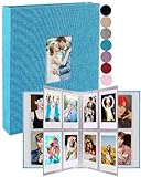 GPIRAL Mini Photo Album 208 Vertical Photos - Linen Photo Album Compatible with K-pop Photocards, Fujifilm Instax Mini Film 7s 8 9 11, Polaroid PIC 300, HP Sprocket, Zip Printer, Blue