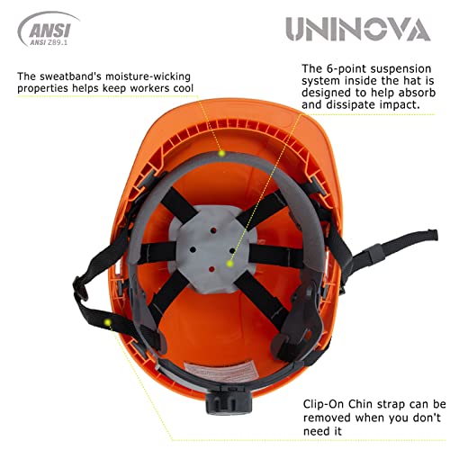Uninova Hard Hat Electrician Construction Ratchet Cap Style Safety Helmet Osha Hardhats - 6 Pt. Suspension Ansi Approved Hard Hats Class E,G & C (Cap Orange) #TOP3