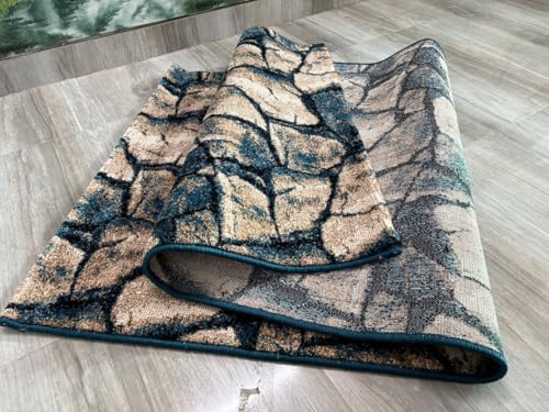 Image of Premium Runner Carpet, Vintage Medallion Pattern, Non Slip, Thick, Ideal for Bedroom, Living Room & Entryway, 3x6 Feet Teal Beige Color