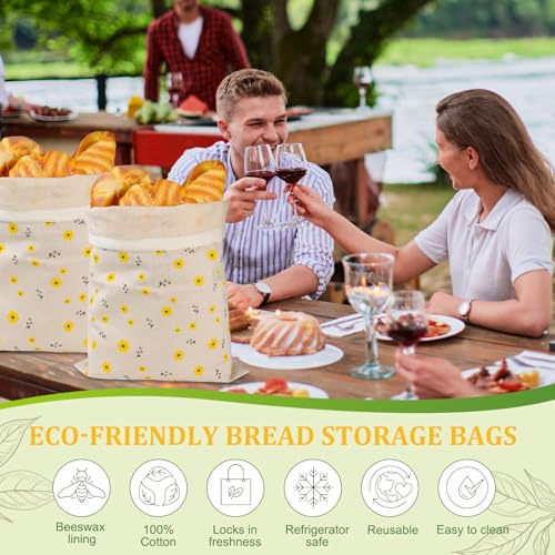 2 Pack Reusable Beeswax Bread Bags, Cotton Storage Bags for Homemade Bread, Cotton Beeswax Wraps to Keep Bread Fresh, Sourdough Bag for Freezer by Fantasyon - Image 5