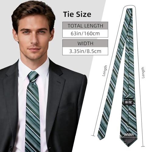 Image of Hi-Tie 63 inches Striped Paisley Extra Long Ties for Men Silk Necktie with Lapel Pin Tie Clip Big and Tall Men Formal Wedding