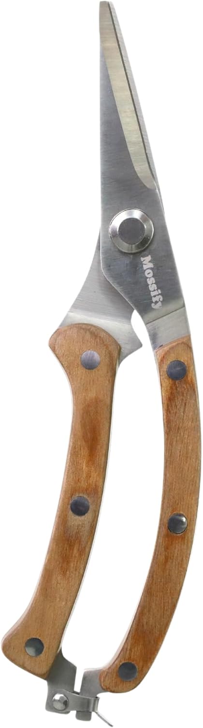 Mossify Garden Shears 8” – Premium Stainless Steel Pruning Shears for Gardening with Wooden Handle – Hand Pruners, Plant Clippers & Garden Scissors – Sharp Garden Tool for Left & Right Hand Use