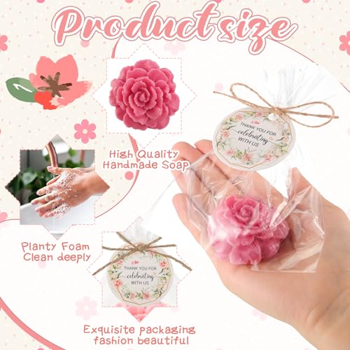 Image of Demissle 20 Sets Mini Flower Soaps Baby Shower Wedding Favors Handmade Scented Soaps Bridal Shower Favors with Thank You Tags Bags for Guests Return Gift Birthday Gender Reveal Party (Dark Pink)