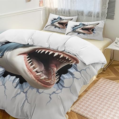 Parure de lit requin 200x200 cm housse de couette polyester microfibre coton