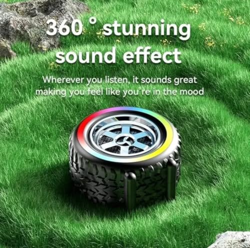 Image of PerfX Portable Car Wheel Bluetooth Speaker - Stereo Sound, RGB Lighting, 1200mAh Rechargeable Battery, Wireless with USB /TF /AUX Support (Black-02)
