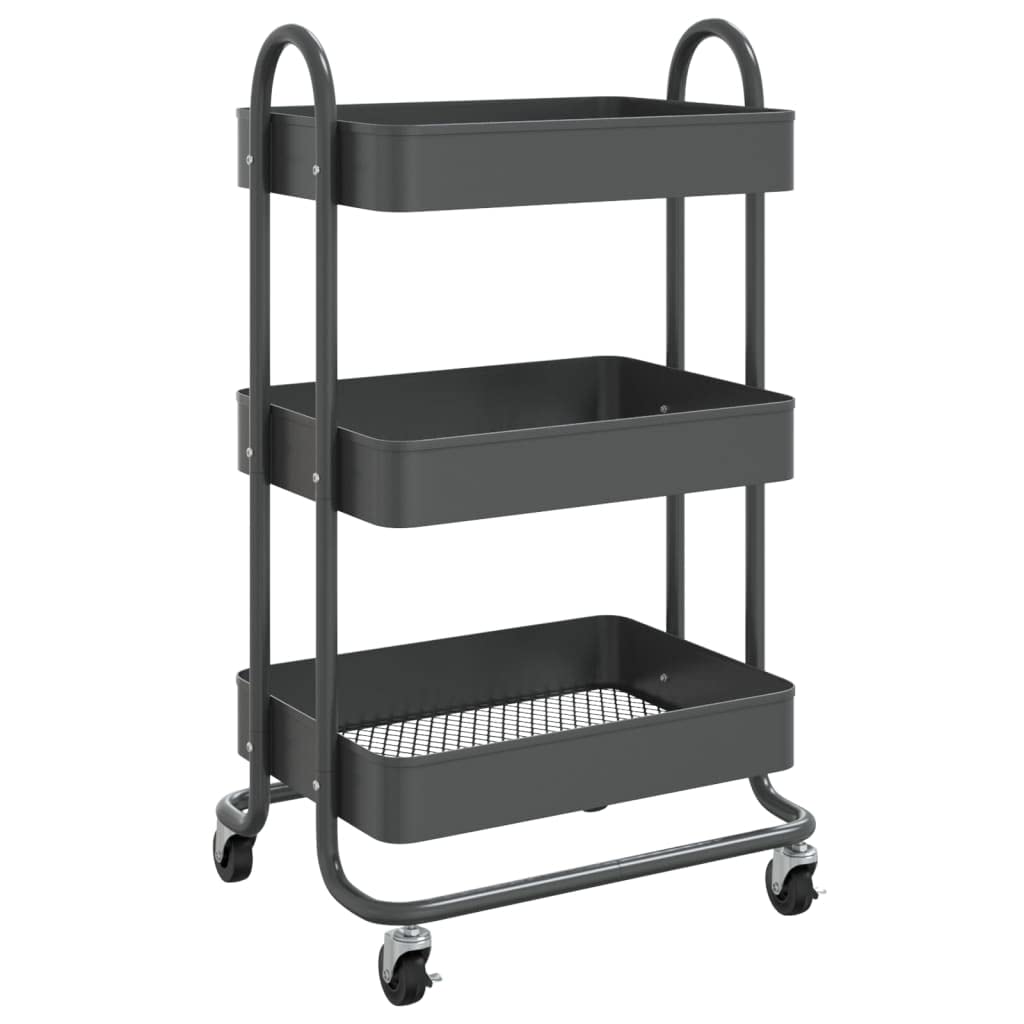 3-Etagen-Wagen Anthrazit 43x34x79 cm Stahl Aufbewahrungswagen mit Rollen und Bremsen für Büro Küche Haushalt Organizer Lagerung