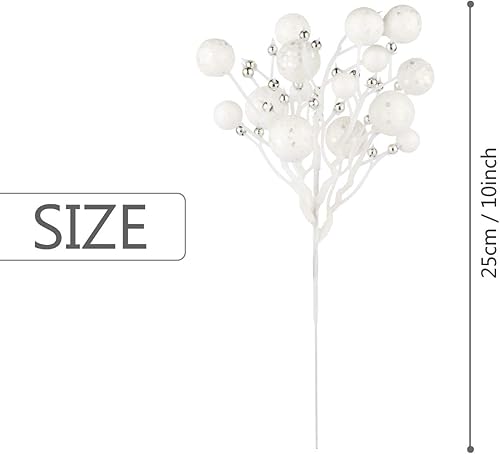 Miniatura 6 de KI Store Juego de 9 palillos de bayas artificiales con purpurina para decoración de árbol de Navidad, decoración de centro de mesa de boda