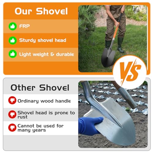 HIGHLIGHT Spade, Heavy Duty Gardening Shovel, Garden Shovel 56 inch for Digging, Round Shovel with D-Handle, for Garden,Beach, Snow, Fiberglass Handel, Orange